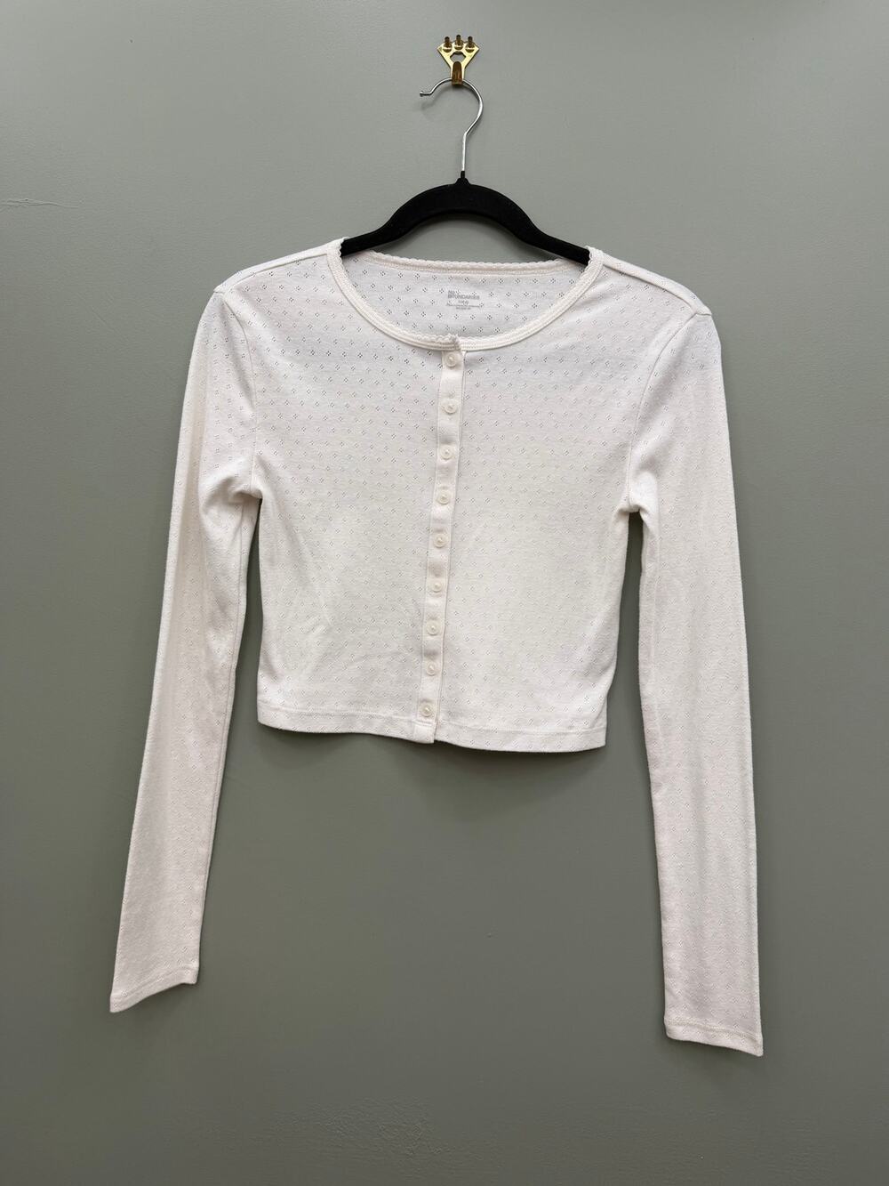 No Boundaries White Pointelle Crop Cardigan Button Front Baby Tee Y2K Size S 4-6